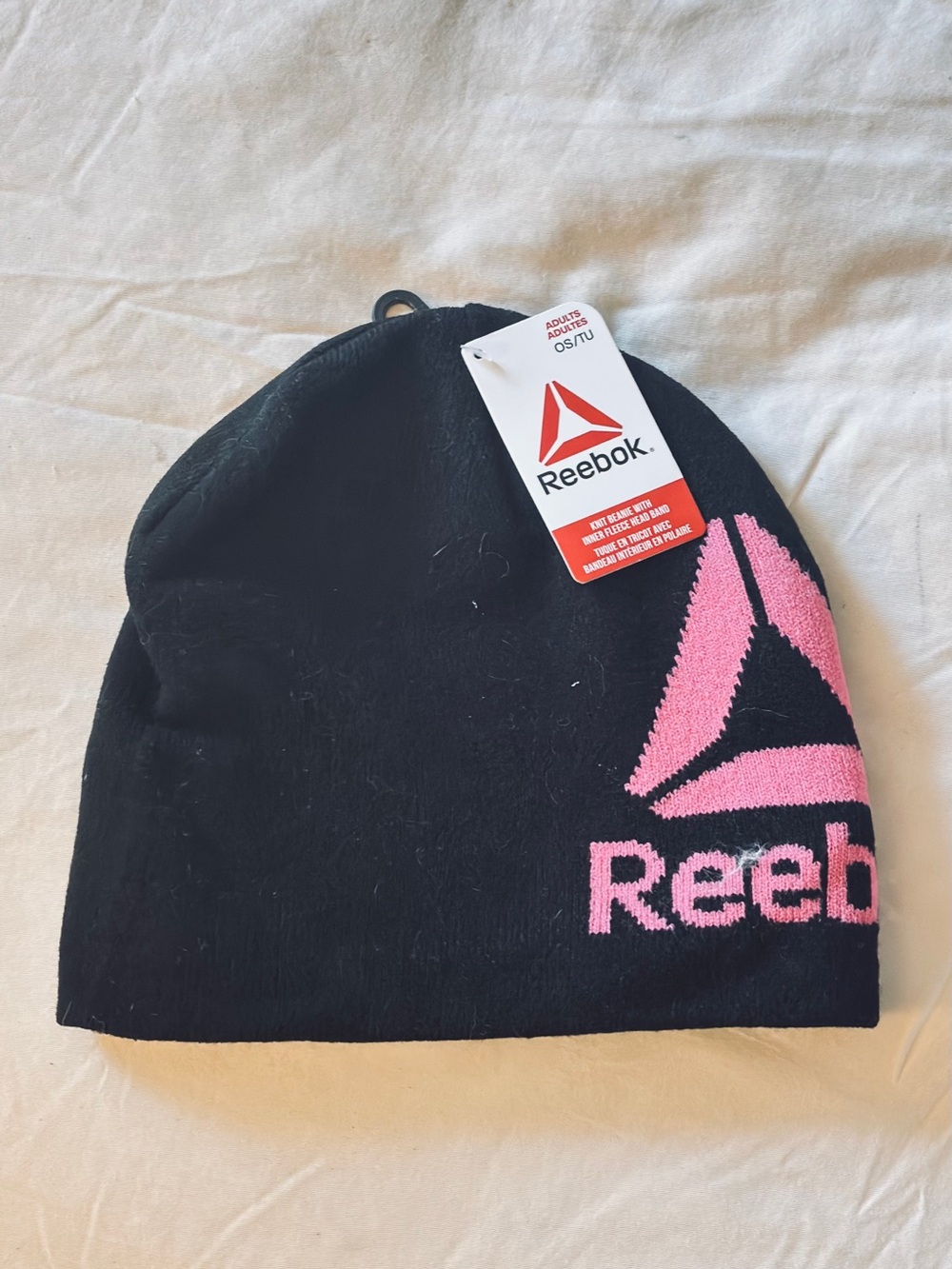Reebok Black Beanie with Pink Logo